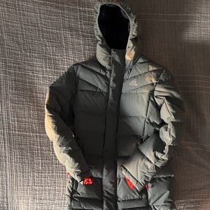 Adidas Gray and Red Hooded Puffer Jacket